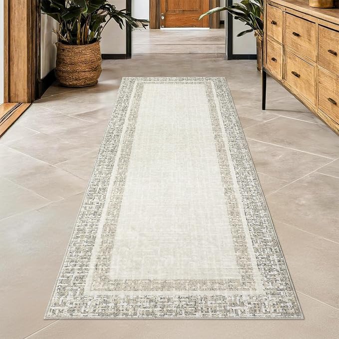 GAOMON Area Rugs 2x6 Modern Runner Rug Washable Bordered Entryway Runners Soft Faux Wool Carpet Contemporary Neutral Non-Slip Long Rug Runner Indoor Accent Hallway Kitchen Runners for Bedroom Beige