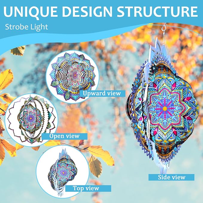 Wind Spinner Mandala Colorful Lily,12In Stainless Steel Wind Spinners Outdoor,3D Hanging Kinetic Sculptures,Yard Art Decorations,Garden Decor,Gifts for Women,Mother,Men,Father,Holidays