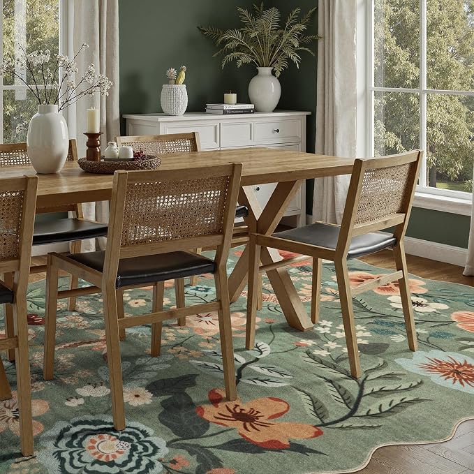 DCX Vintage Floral Washable Area Rug 8x10, Non Slip Low Pile Rug, Sage Green