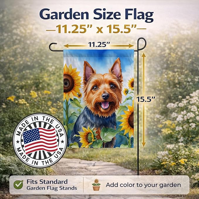 Caroline's Treasures DAC6015GF Australian Terrier in Sunflowers Garden Flag Mailbox Flag Decorative Yard Flag Banner Outside Patio Artwork Yard Flower Beds, Garden Size, Multicolor