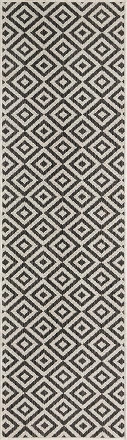 Unique Loom Outdoor Collection Area Rug - Costa Rica (2' x 7' 1" Runner, Charcoal Gray/ Ivory)