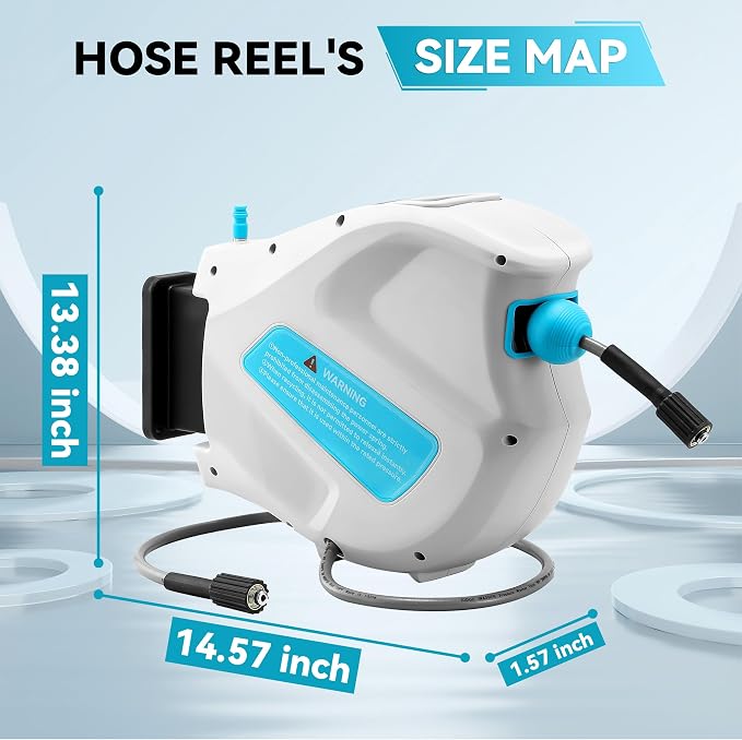 RIDGE WASHER Pressure Washer Hose Reel, 65FT X 1/4'' Power Washer Hose Reel, Auto Rewind Wall Mounted Retractable Hoses Reel, 3600 PSI