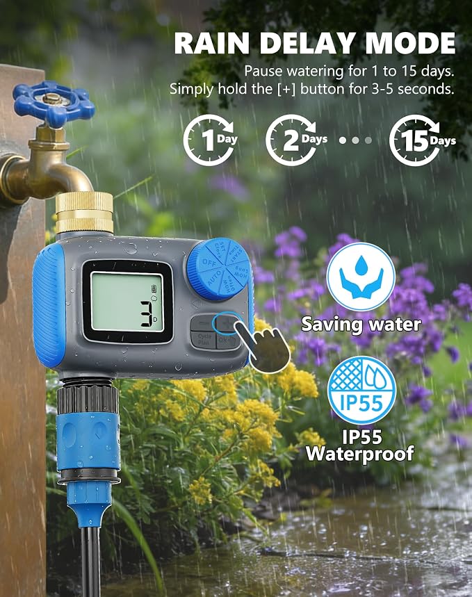 Sprinkler Timer with Brass Swivel, Hose Timers for Watering, Water Timer for Garden Hose, Digital Irrigation with Rain Delay & Manual Mode, Automatic Watering System for Outdoor Garden Lawn