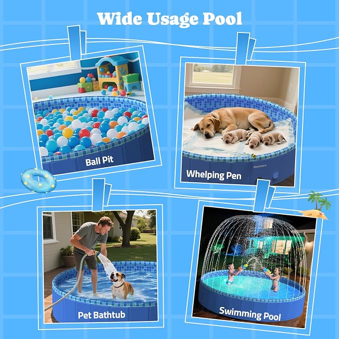 Pawtners Large Foldable Kiddie Pool with Sprinkler & RGB LED Light 72'' | Splash Pad, Wading Pool, Bathing Tub, Hard Plastic, Heavy Duty, Non-Slip, Durable, Scratch Resistant, Suitable for Backyard