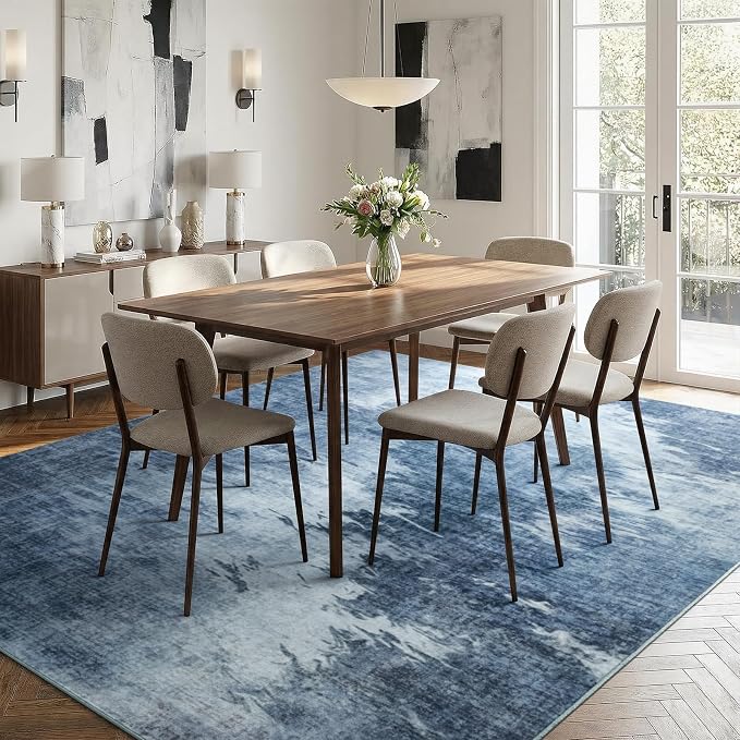 6x9 Modern Faded Gradient Abstract Washable Area Rug for Living Room | Soft Non-Slip Low Pile Bedroom Carpet, Stain Resistant Indoor Rugs for Mid-Century, Farmhouse, Coastal Home Decor, Blue