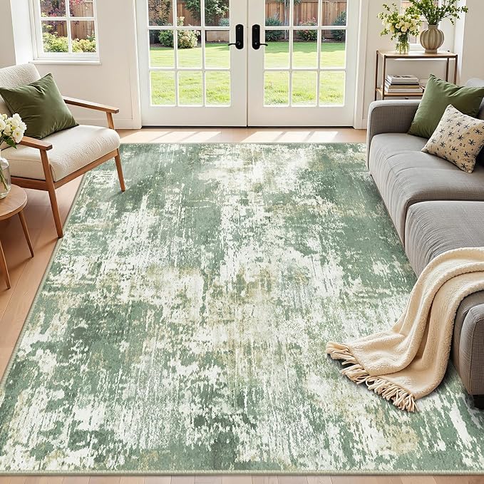 RELEANY Washable 2'x3' Abstract Area Rug for Living Room Light Green | Carpet for Bedroom, Kitchen, Office, Hallway and Entryway, Printed Pattern, Non‑Slip, Soft, Stain‑Resistant, Easy to Clean