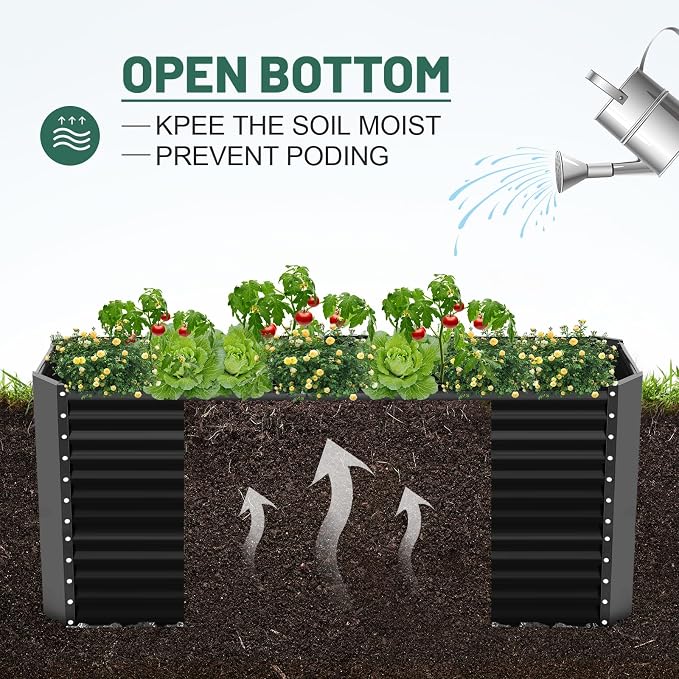 Land Guard 8x4x3ft Rectangular Galvanized Raised Garden Beds, Large-Capacity Metal Planter Box Outdoor, Durable Deep Raised Garden Bed 3ft Tall, Raised Beds for Gardening Vegetables, Dark Grey