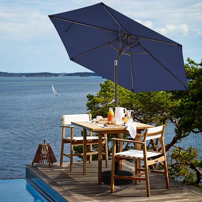JEAREY 7.5FT Patio Umbrella Outdoor Market Umbrella with 6 Sturdy Ribs, Push Button Tilt/Crank Table Umbrella for Garden, Deck, Backyard and Pool, Navy