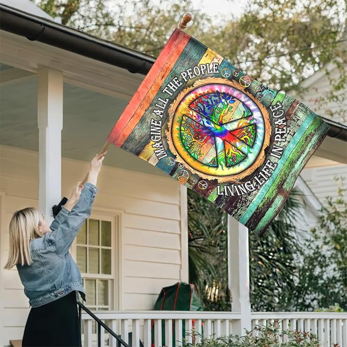 FLAGWIX American Flag-Peace Sign Hippie Flag Imagine All The People Living Life In Peace Flag TPT597F, House Flag (29.5'' x 39.5'')-USA Flags Premium Polyester-Decorative Indoor Outdoor Flag