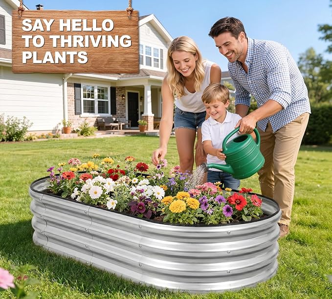 Galvanized Raised Garden Bed- Planter Garden Boxes Outdoor, Raised Beds for Gardening, 4x2x1ft Metal Garden Bed Kit for Vegetables Flower, Planter Raised Bed with Protective Tape & Tools.Silver-4pack