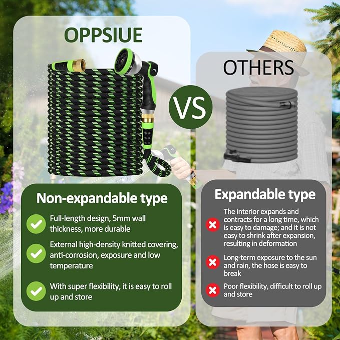 Garden Hose Non-Expanding 100ft, Flexible Water Hose with 10 Function Spray Nozzle, Lightweight, Kink Free,Leak Proof Water Hose for Outdoor,Yard, Lawn, Car Wash, Pet,RV (100FT)