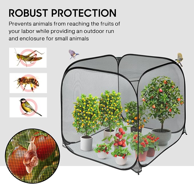 Pop Up Mesh Plant Cover, 35.4x35.4x38.2 Inch No Build Protection Against Insects Garden Netting, Raised Bed Cover for Barrier Against Insects for Vegetable Plant Fruit Animals-Black