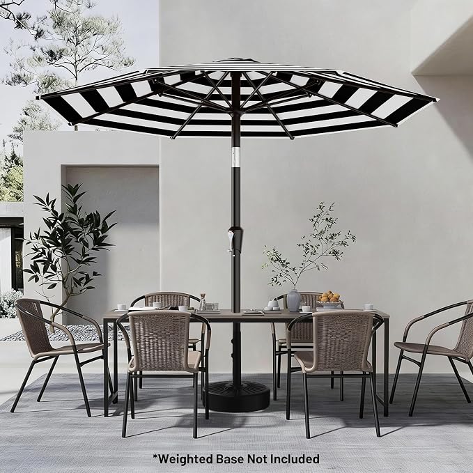 AreShark 9 FT Patio Umbrella for Outdoor, Outdoor Table Umbrella with Push Button Tilt and Crank, Outdoor Patio Umbrellas with 8 Sturdy Ribs for Market, Garden, Pool (Black & White Stripe)