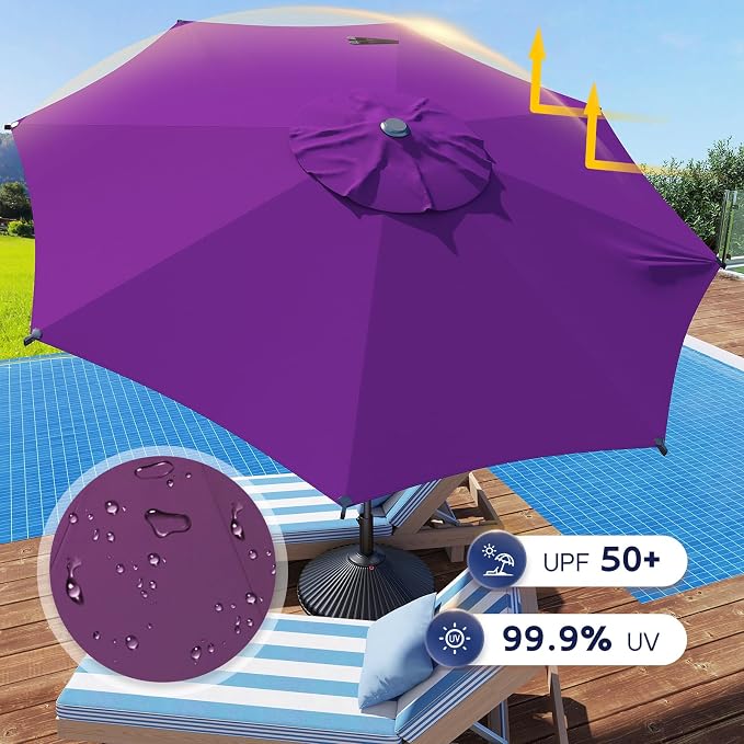 Abba Patio 9FT Lyon Outdoor Patio Umbrella Outdoor Table Umbrella with Crank Market Umbrella 8 Sturdy Ribs UV Protection Waterproof and Push Button Tilt for Garden Deck Backyard,Purple