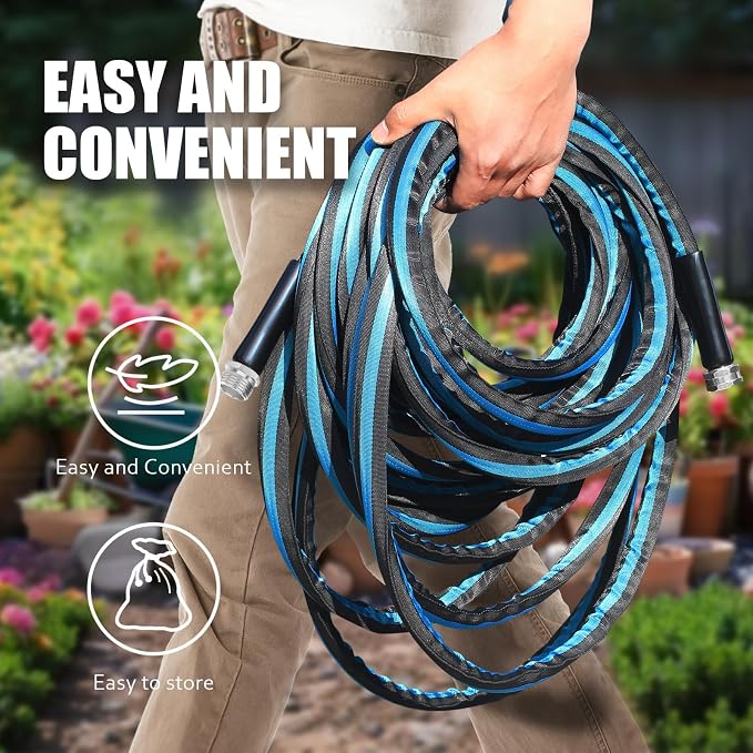 Non-Expanding Garden Hose 50ft – Flexible, Burst-Resistant, Anti-Kink, 10-Function Spray Nozzle, Lightweight & Durable for Outdoor Use(Blue）