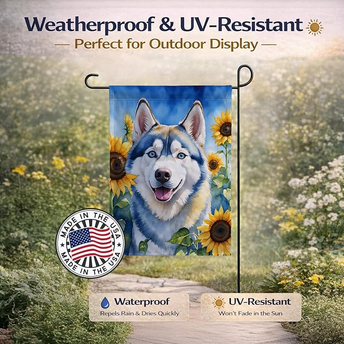 Caroline's Treasures DAC6163GF Siberian Husky in Sunflowers Garden Flag Mailbox Flag Decorative Yard Flag Banner Outside Patio Artwork Yard Flower Beds, Garden Size, Multicolor