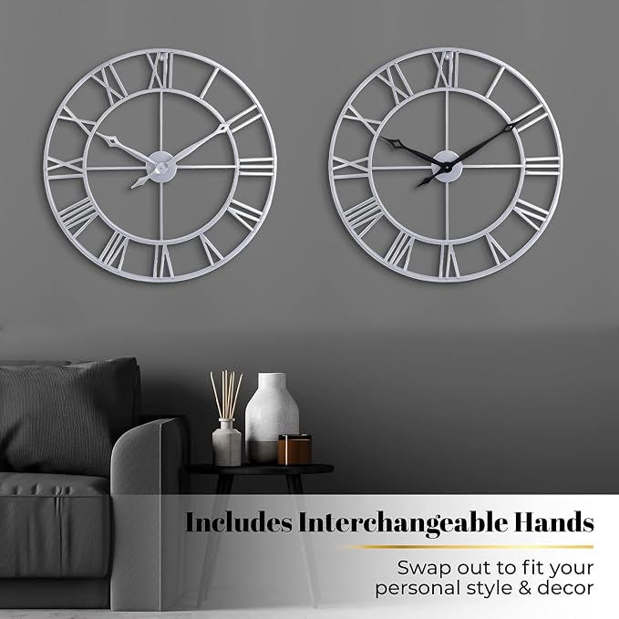 CLXEAST Large Modern 30 Inch Wall Clock Silver, Oversized Big Roman Numeral Metal Wall Clocks for Living Room Decor, Home Office,Dinning Room