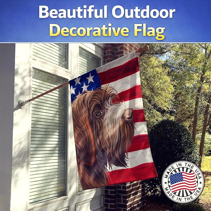 Caroline's Treasures CK6757CHF Wirehaired Pointing Griffon American Flag House Flag Large Porch Sleeve Pole Decorative Outside Yard Banner Artwork Wall Hanging, Polyester, House Size, Multicolor