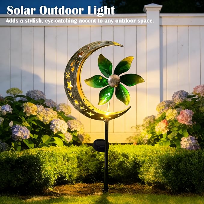 SunKite Spinner Windmill Moon Outdoor Lights Waterproof,Solar Moon Garden Light Outdoor Decorative Stakes Lights Yard Garden Patio Lawn Pathway Decoration Gifts Grandma Mom