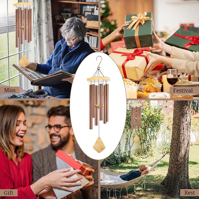 Wind Chimes Outdoor Deep Tone, Wind Chime for Outside, Memorial WindChimes with Hook as Gifts for Mother's Day/Housewarming/Christmas, Patio, Garden, Yard, Home Décor, Copper