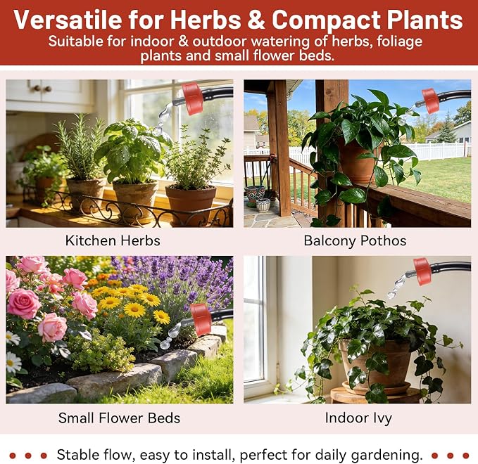 50 PCS 0.75 GPH Pressure Compensating Drip Irrigation Spot Watering Dripper, Balanced Flow Drip Irrigation Emitters Heads Irrigation Drippers Parts for Indoor Outdoor Compact Plant Gardens