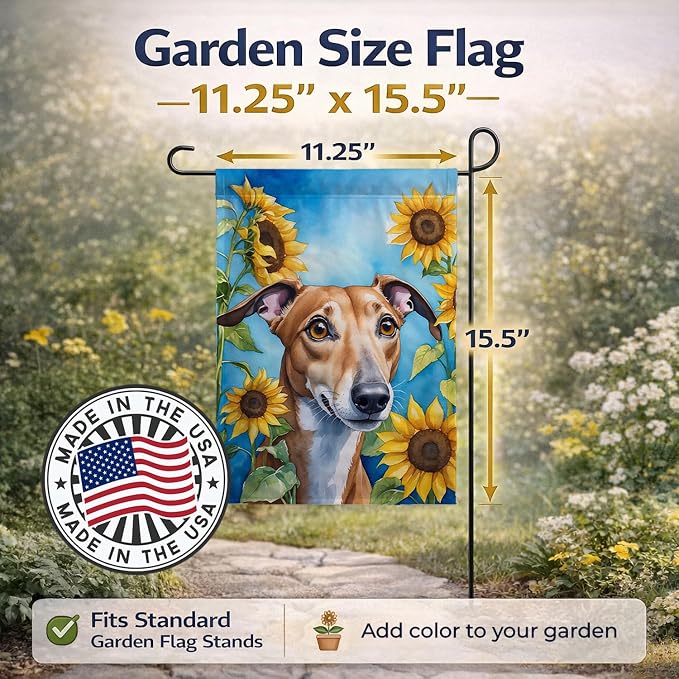 Caroline's Treasures DAC6095GF Greyhound in Sunflowers Garden Flag Mailbox Flag Decorative Yard Flag Banner Outside Patio Artwork Yard Flower Beds, Garden Size, Multicolor
