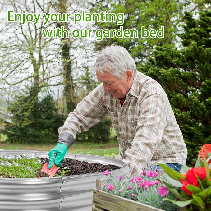 TBMLC Oval Galvanized Planter Box, Metal Raised Garden Bed - 0.8MM Thick- Ideal for Outdoor Gardening and Planting of Vegetables Flowers Fruits Succulent Plants and Others (Silver, 5X2.7X1 FT)