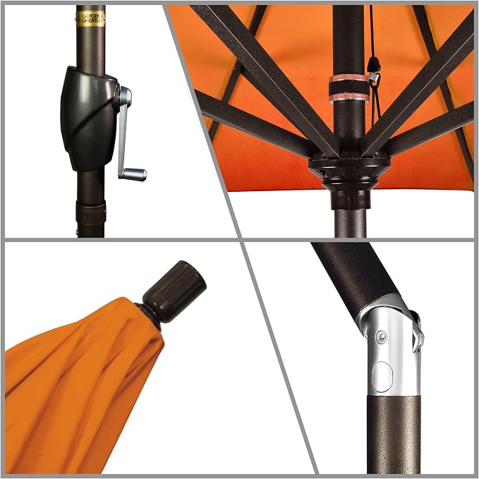 California Umbrella 9' Round Aluminum Market Umbrella, Crank Lift, Push Button Tilt, Bronze Pole