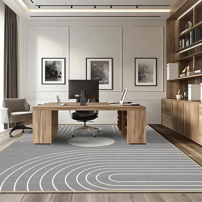 8x10 Area Rug for Living Room Boho Modern Minimalist Geometric Abstract Large Rug Grey Mid Century Modern Machine Washable Non-Slip Printed Low-Pile Indoor Floor Carpet Dining Room Bedroom Gray