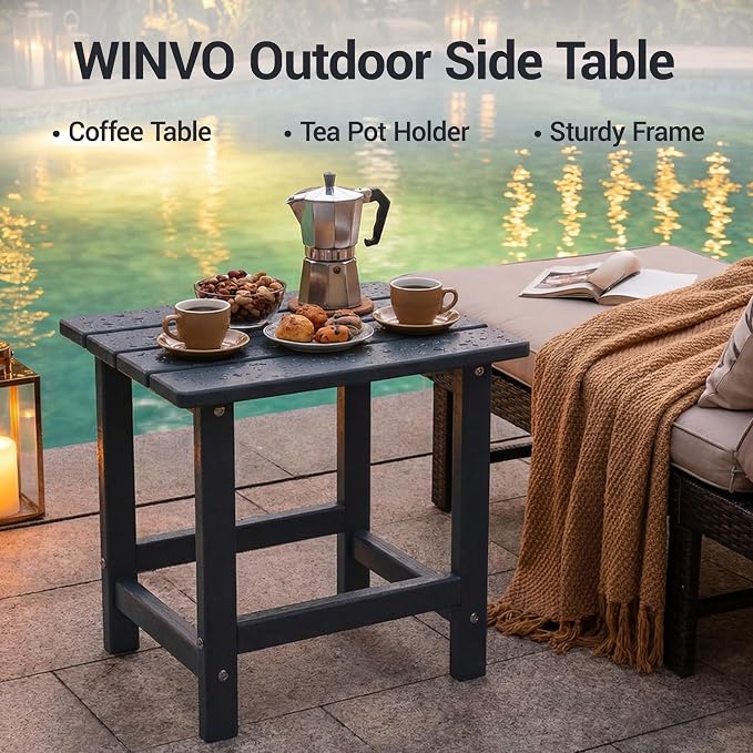 Outdoor Side Table Set of 3, HDPE Small Outdoor Table, Adirondack Side Table, Outside End Table for Patio, Porch, Deck, Pool, Indoor or Outside Use, Black