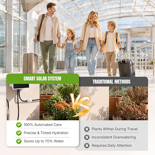 Mcbazel Solar Automatic Drip Irrigation Kit, USB-C & Solar-Powered Plant Waterer for 10 Potted Plants, Auto Watering System with Timer & Anti-Siphon, IPX5 Waterproof for Indoor Outdoor Vacation