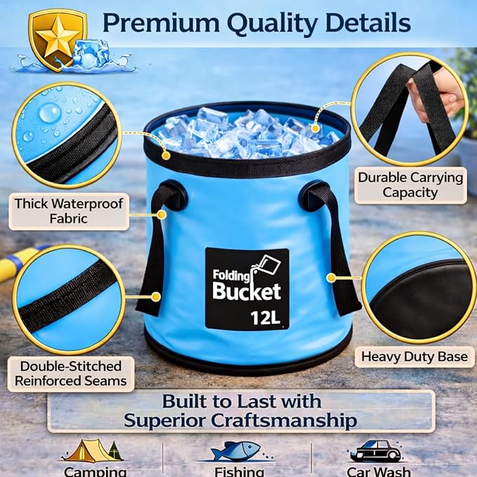 3 Gallon 3 Pack Collapsible Bucket, Foldable Water Bucket with Handles, Portable Camping Buckets for Fishing, Hiking, Cleaning, Outdoor & Travel Use (Multicolor)