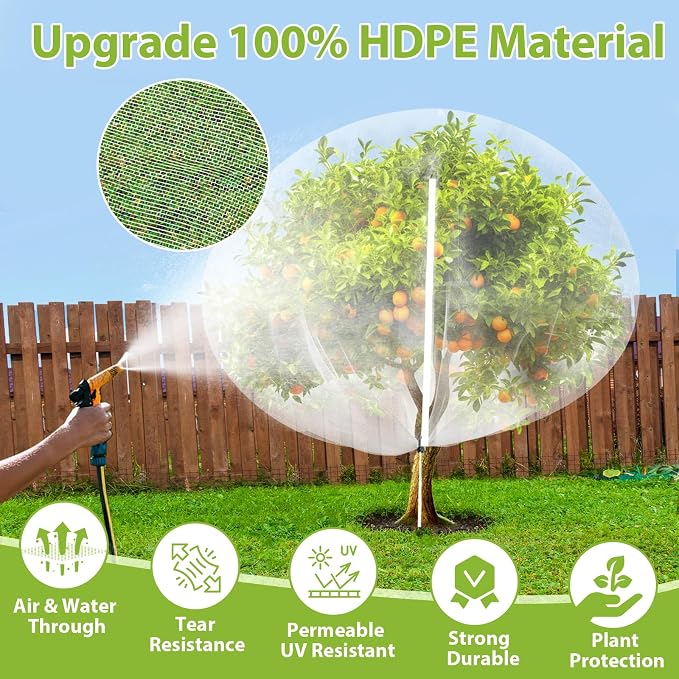 Large Fruit Tree Netting with Drawstring and Zipper, 15 * 15FT Garden Netting for Garden Protection, Insect Bird Netting for Fruit Trees, Protection from Anti Birds, Bugs,Cicadas, Insects
