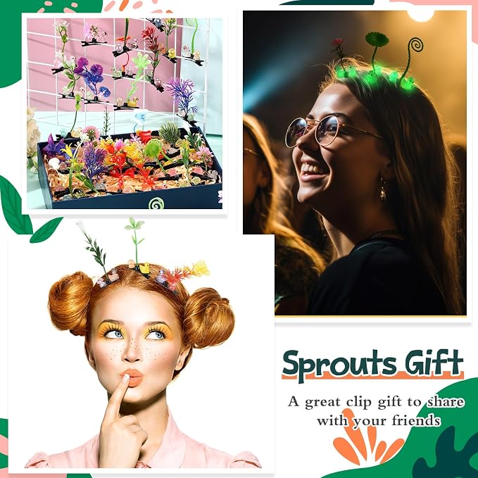 Tigeen 100 Pcs Glow Rave Trinkets Festival Duck Hair Clip with Bean Sprout Mushroom Sprout Hairpins Holiday Funny Plant Flower Hair Accessories for Women Music Festival