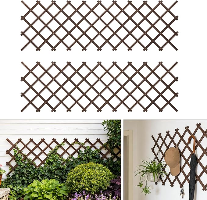 Expandable Wooden Lattice Panels Outdoor Garden Fence Trellis for Climbing Plants Roses Vines Cucumbers Weather Resistant Decorative Wood Privacy Fence (2, 38''x 89'')