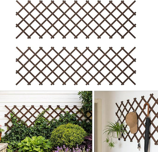 Expandable Wooden Lattice Panels Outdoor Garden Fence Trellis for Climbing Plants Roses Vines Cucumbers Weather Resistant Decorative Wood Privacy Fence (2, 38''x 89'')