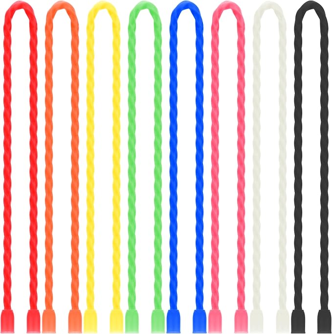 TRIPLE DEER 8Pcs 12-Inch Silicone Cable Ties Colorful Reusable Steel-Core Silicone Twist Gear Tie Straps for Bundling and Organizing, Bendable Holder Strap for Indoor and Out All Purpose