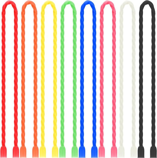 TRIPLE DEER 8Pcs 12-Inch Silicone Cable Ties Colorful Reusable Steel-Core Silicone Twist Gear Tie Straps for Bundling and Organizing, Bendable Holder Strap for Indoor and Out All Purpose