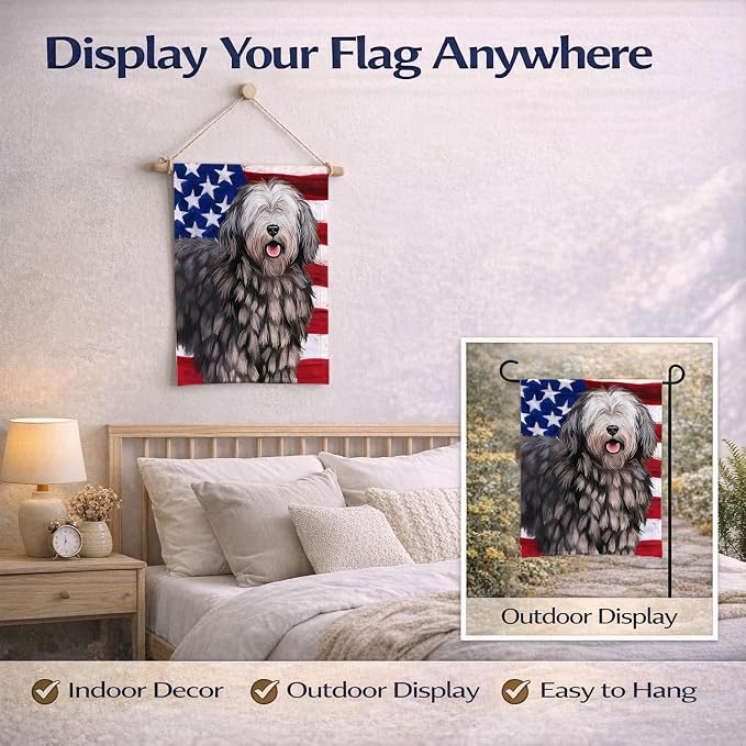 Caroline's Treasures CK6430GF Bergamasco American Flag Garden Flag Mailbox Flag Decorative Yard Flag Banner Outside Patio Artwork Yard Flower Beds, Garden Size, Multicolor