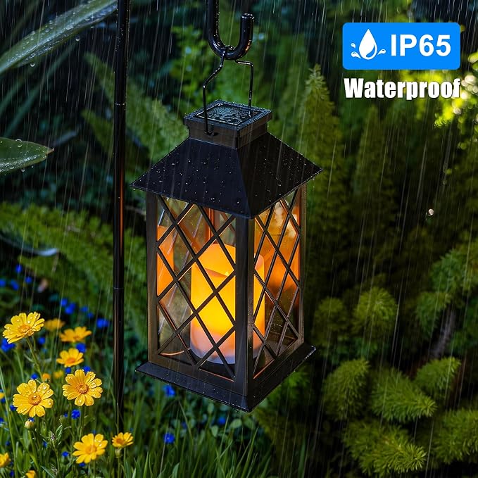 TAKE ME 14" Solar Lanterns Outdoor Waterproof Garden Lanterns Large Flickering Flameless Candle Mission Lights for Table,Outdoor Christams Gifts ( 2 Packs Bronze Color) (Pack 2 Black)