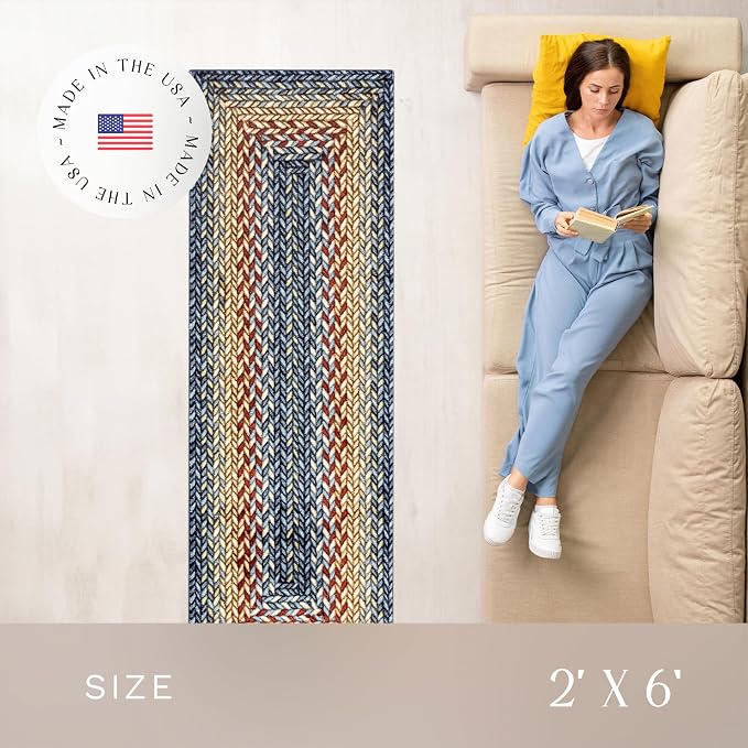 Maples Rugs Marion Bohemian Braided-Style Print Runner Rug – Made in USA – Washable, Non-Slip Indoor Runner for Hallway, Kitchen, and Laundry Room, 2' x 6', Multi-Color