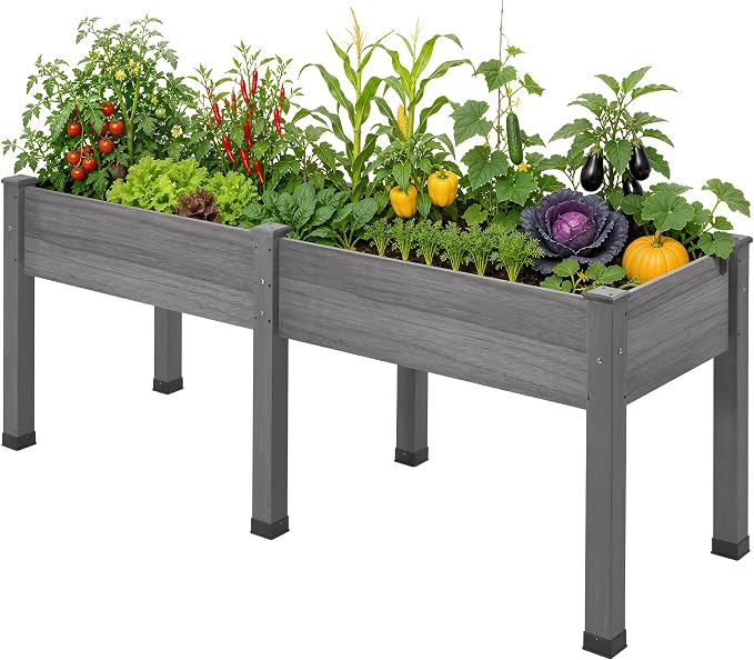 AMERLIFE Raised Garden Bed, 72x24x30 Inches Elevated Wood Planter Box with Bed Liner, Legs, Divider, Drainage Holes, Stand for Backyard, Patio, 350 Lb Capacity - Grey