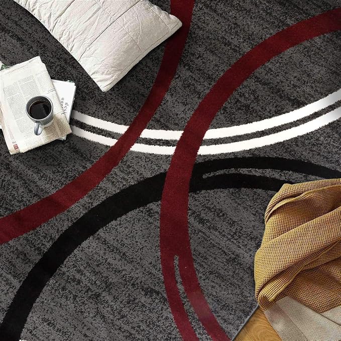 Rugshop Wavy Circles Modern Non-Shedding Living Room Area Rug Red 3'3" x 5' | Rectangular, Size 3'3" x 5', Bedroom, Dining Room, Home Office, Kitchen, Entryway, Hallway, Nursery, Kids Room, Guest Room