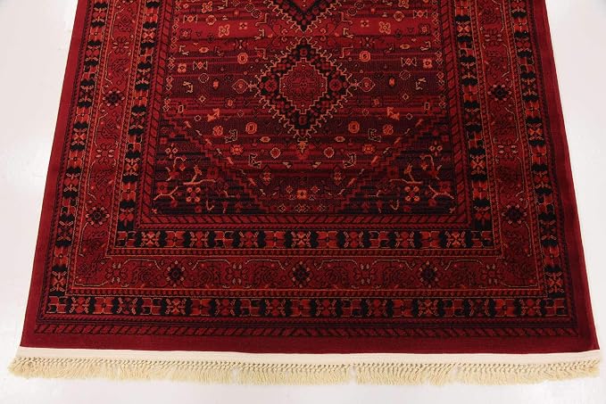 Unique Loom Tekke Collection Area Rug - Sheibani (4' 1" x 6' 1" Rectangle Red/Black)
