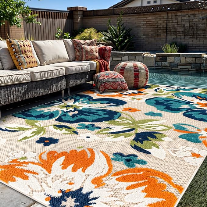 Rugshop Multi Bergamo Floral Indoor/Outdoor Area Rug Machine Washable for Backyard, Deck and Outdoor Lounge, 10' x 14'