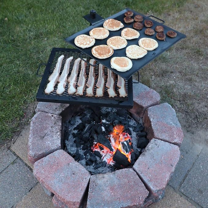 GameMaker Open Fire Cooking Grill – Portable Campfire Grill for Open Flame Cooking, Firepits, Outdoor Fire Rings & Camping – Heavy-Duty, Easy Setup & Adjustable Height