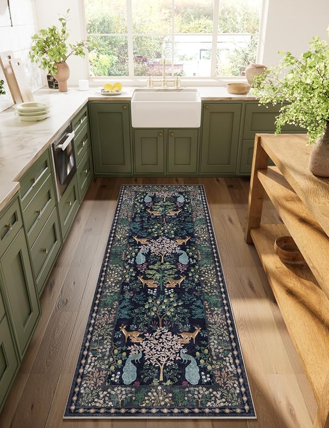 Washable Runners for Hallways Kitchen Rug: 2'6"x8' Runner Rug Stain Resistant Non Slip Low Pile Soft Carpet Runner Rug for Entryway Bedroom Beside Bathroom Laundry Room