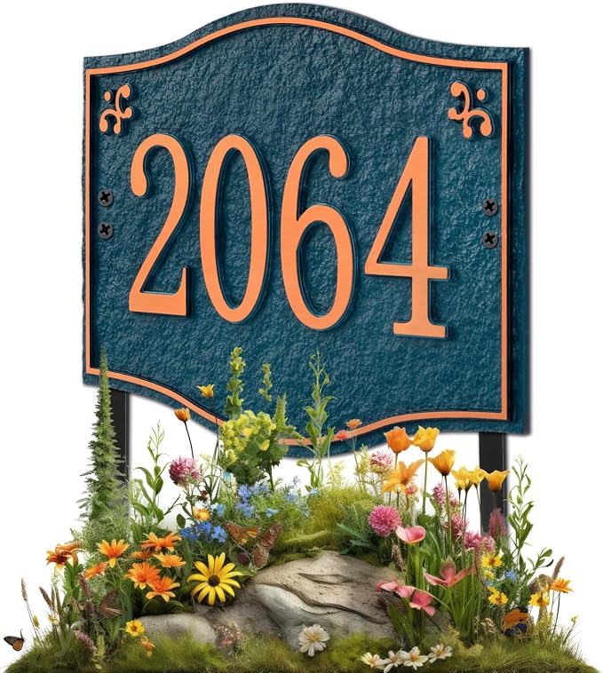 Personalized Address Plaque Sign - LAWN MOUNTED, House Address Signs for Outside Use for House,Apartment,Office,Yard (Green/Copper)
