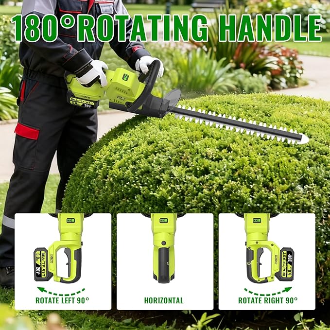 22-Inch Hedge Trimmer Cordless with 2x5.0Ah Battery & Charger, 20V Handheld Electric Tree Grass Trimmer with Rotatable Handle & Dual-Action Blade, Bush Shear Grass Cutter for Shrub Trimming, Garden
