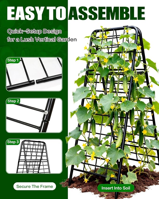 Breeze Touch 1 Pack Heavy Duty Adjustable A-Frame Cucumber Trellis for Climbing Plants, All-Metal Garden Trellis with Dense Grid Climbing Frame for Raised Beds, Tomatoes, Cucumbers & Outdoor Vines